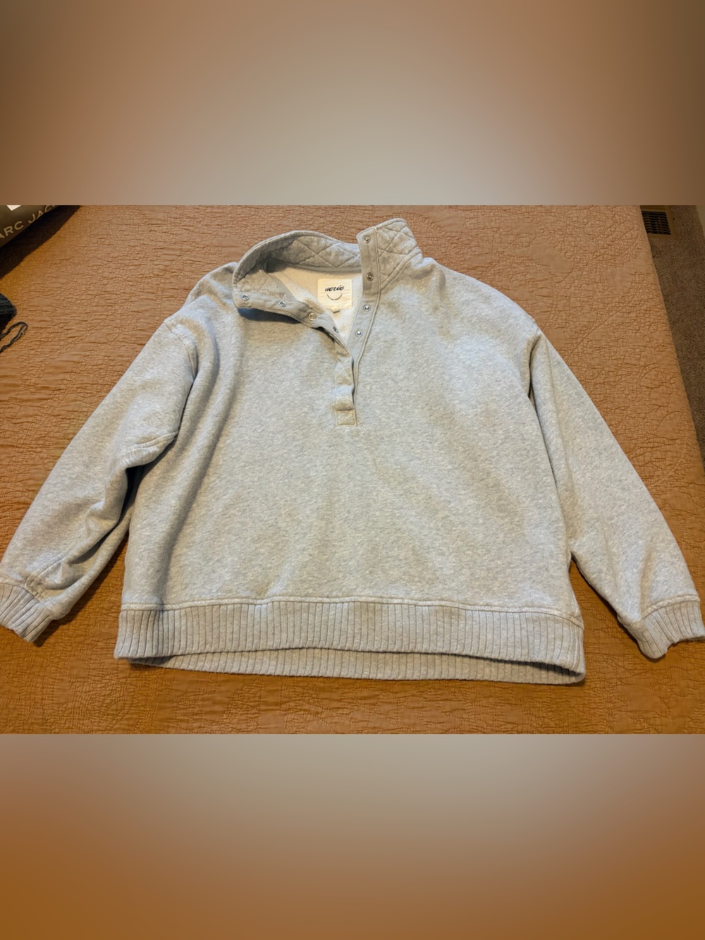 Aerie Oh Snap Light Gray Quilted Snap Collar Sweatshirt